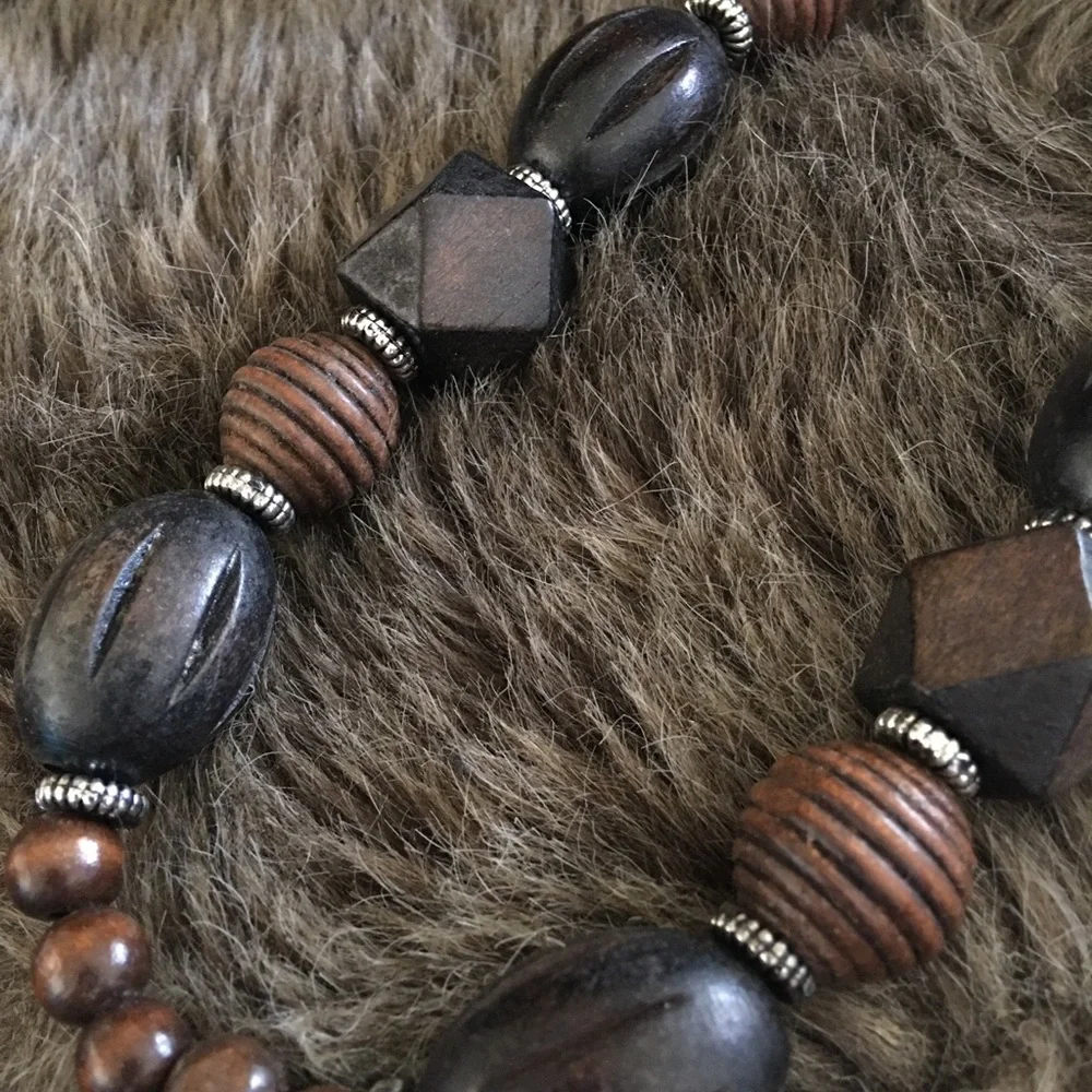 Multi shape wood bead chunky style necklace